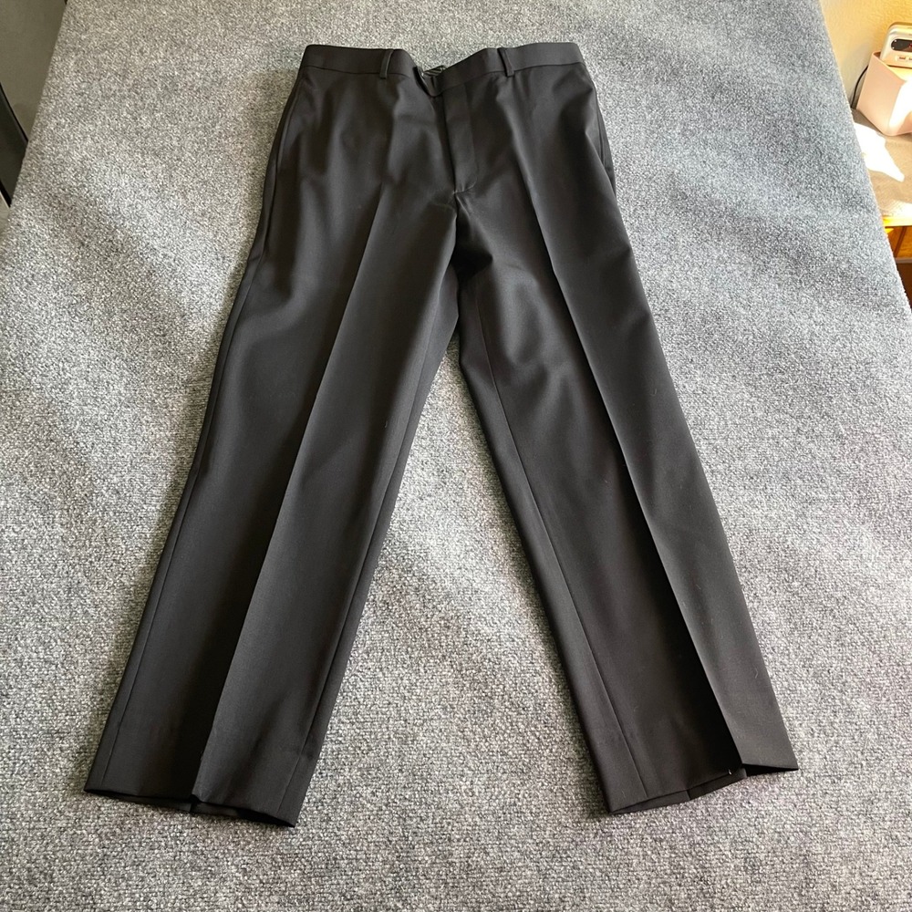 Pronto Uomo Mens 36 Waist Black 100% Wool Flat Front Dress Slacks Trousers 36x31